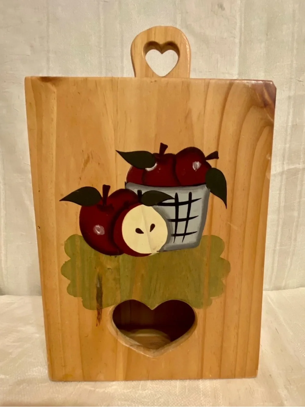 Vintage 1998 Wooden Apple Grocery Bag Holder Wall Decor